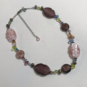Premier Designs Unique Feminine Pastel Pink Purple Glass Bead Necklace 16 inches